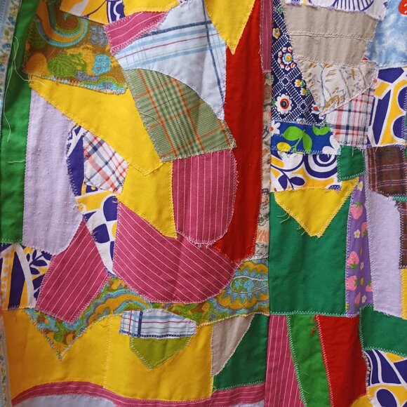 Whimsical Vintage 70s Patchwork Long Jacket XL - Picture 10 of 16